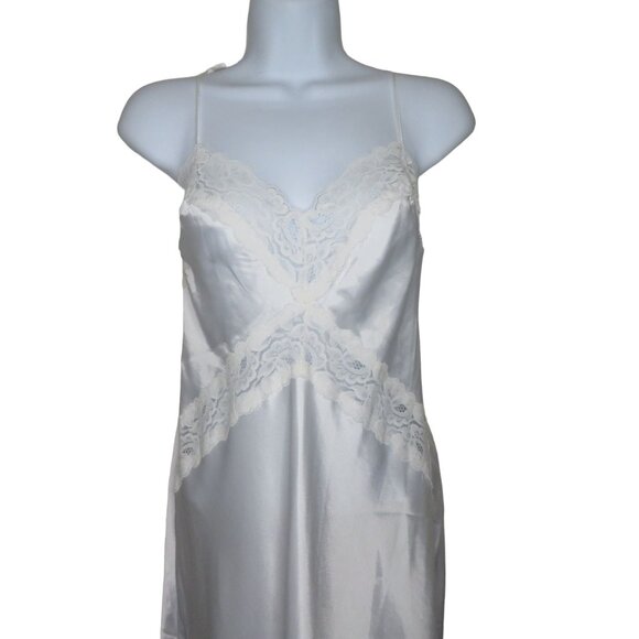 Vintage 80s White Lace Satin Slip Nightgown Robe Peignoir Set Wedding Honeymoon - Picture 11 of 16
